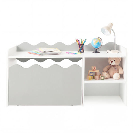 Scalloped Kids Bookshelf and Toy Storage Organizer for Playroom-Gray - Color: Gray