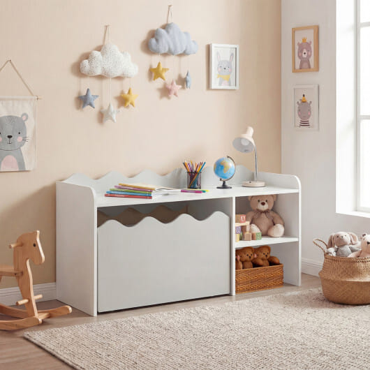 Scalloped Kids Bookshelf and Toy Storage Organizer for Playroom-Gray - Color: Gray