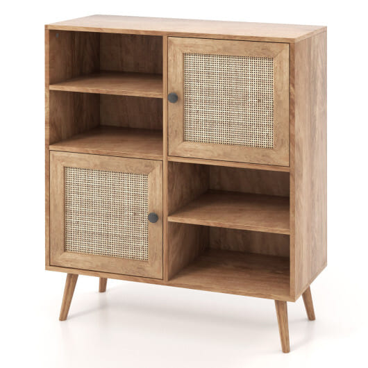 Rattan Buffet Cabinet with 2 Doors and 2 Cubbies-Natural - Color: Natural