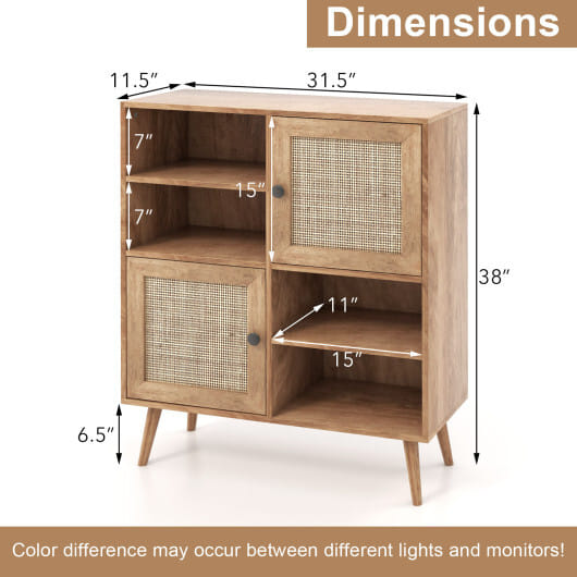 Rattan Buffet Cabinet with 2 Doors and 2 Cubbies-Natural - Color: Natural