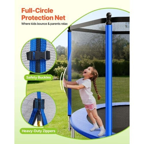 Outdoor Trampoline, 10FT Round Recreational Trampoline with Enclosure Net, ASTM Approved, Heavy Duty Trampolines, Max 330 lbs Weight Capacity, Anti-Rust Backyard Trampolines for Kids & Adults