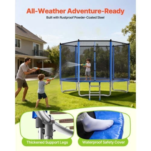 Outdoor Trampoline, 10FT Round Recreational Trampoline with Enclosure Net, ASTM Approved, Heavy Duty Trampolines, Max 330 lbs Weight Capacity, Anti-Rust Backyard Trampolines for Kids & Adults