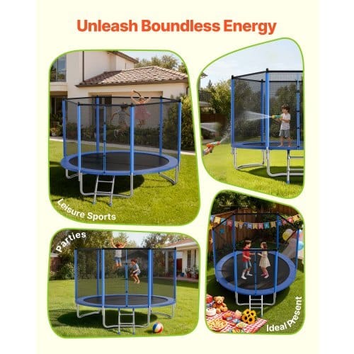 Outdoor Trampoline, 10FT Round Recreational Trampoline with Enclosure Net, ASTM Approved, Heavy Duty Trampolines, Max 330 lbs Weight Capacity, Anti-Rust Backyard Trampolines for Kids & Adults