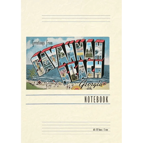 Vintage Lined Notebook Greetings from Savannah Beach - Paperback