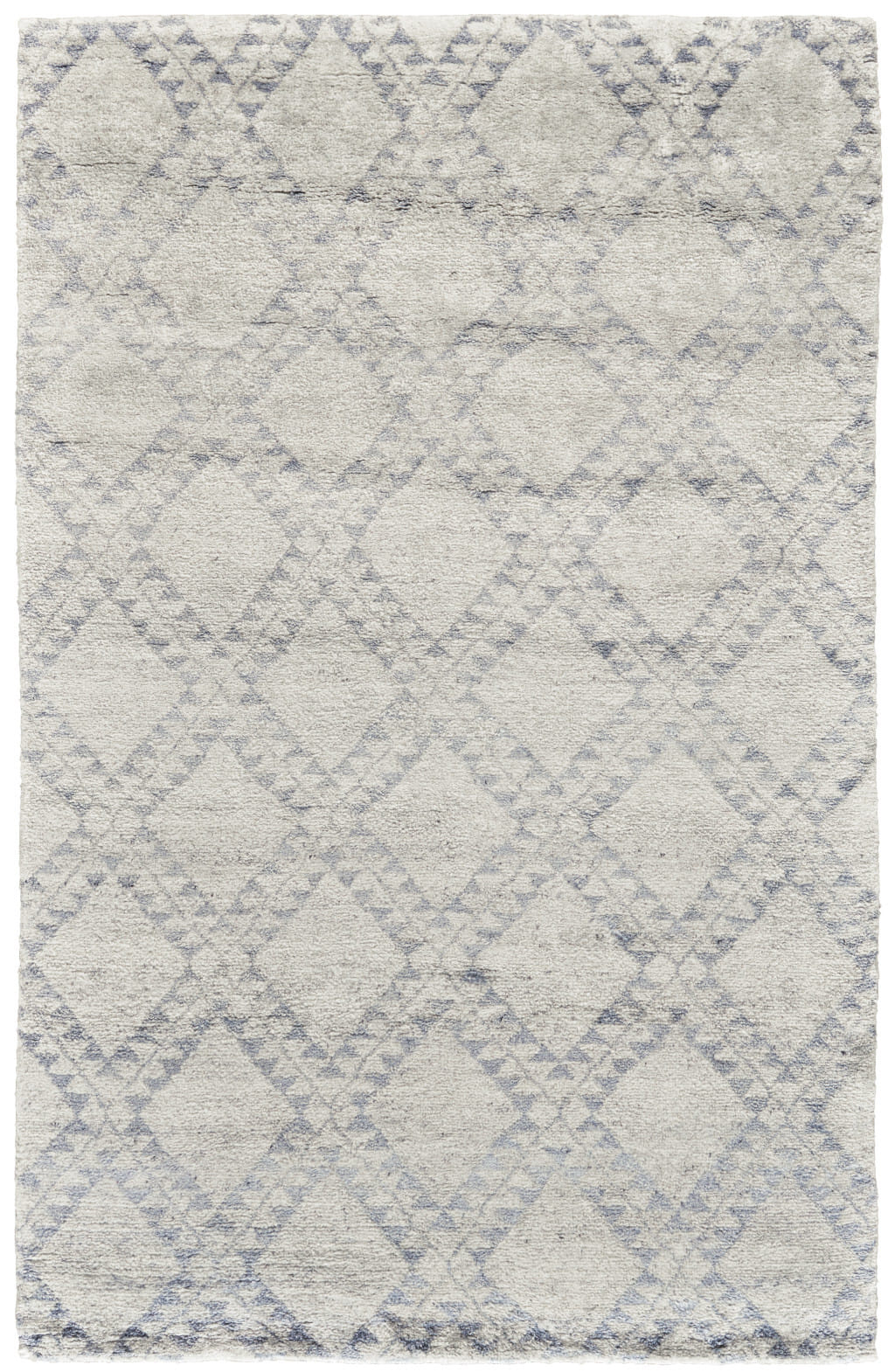 2' X 3' Gray and Ivory Geometric Hand Knotted Worn Faded Area Rug