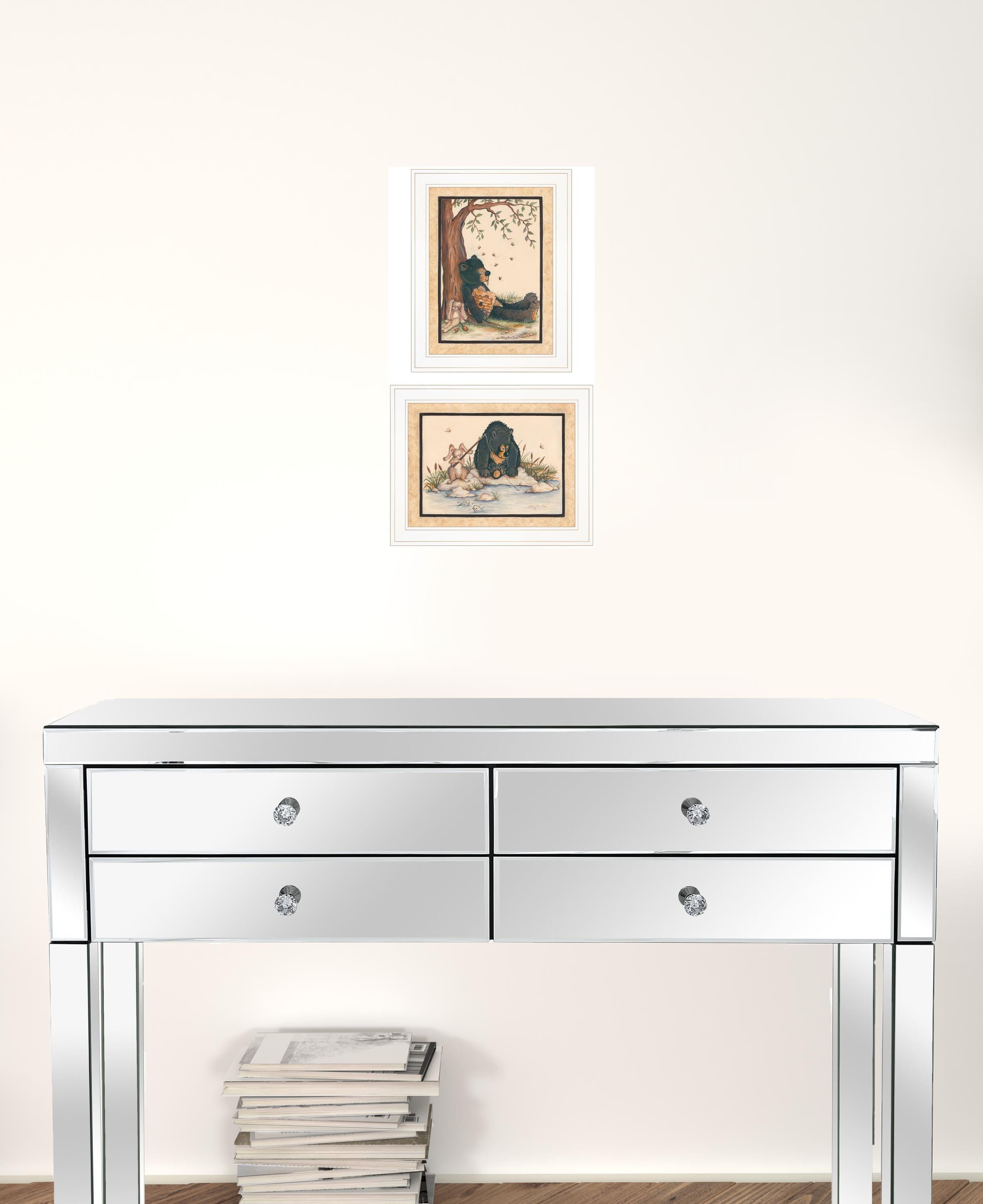 Set Of Two Gone Fishing 1 White Framed Print Wall Art