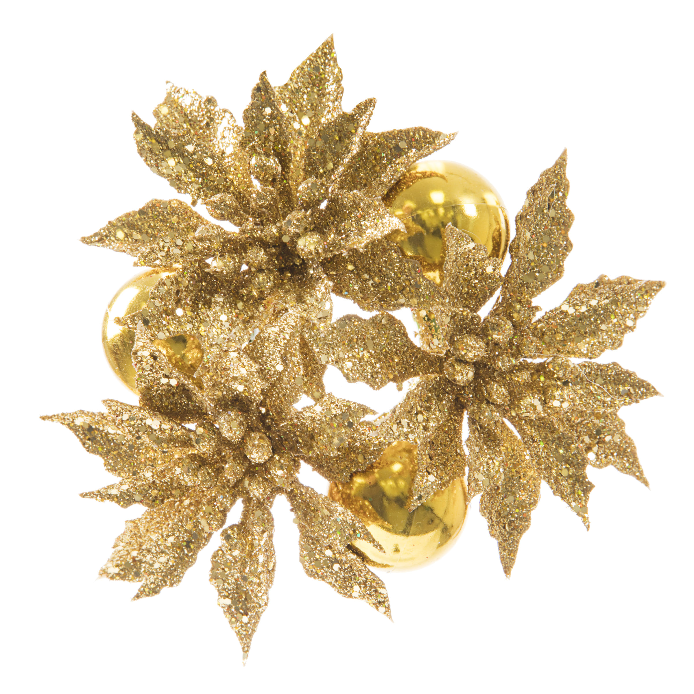 Ornament and Poinsettia C and le Ring Glitter Gold