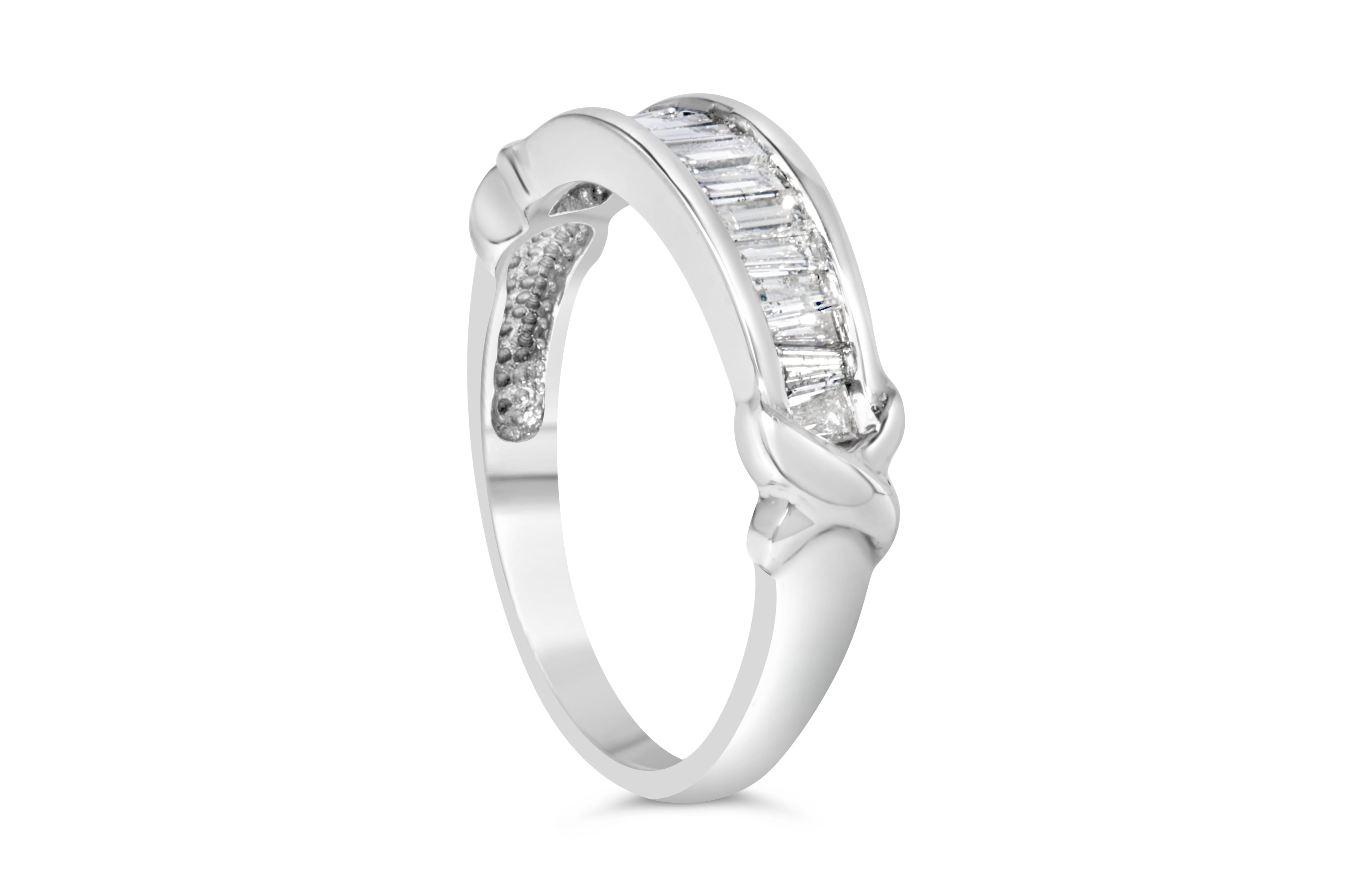 .925 Sterling Silver 1/2 Cttw Baguette Cut Diamond Channel Set X-Station Wedding Ring (H-I Color, I1-I2 Clarity) - Size 7