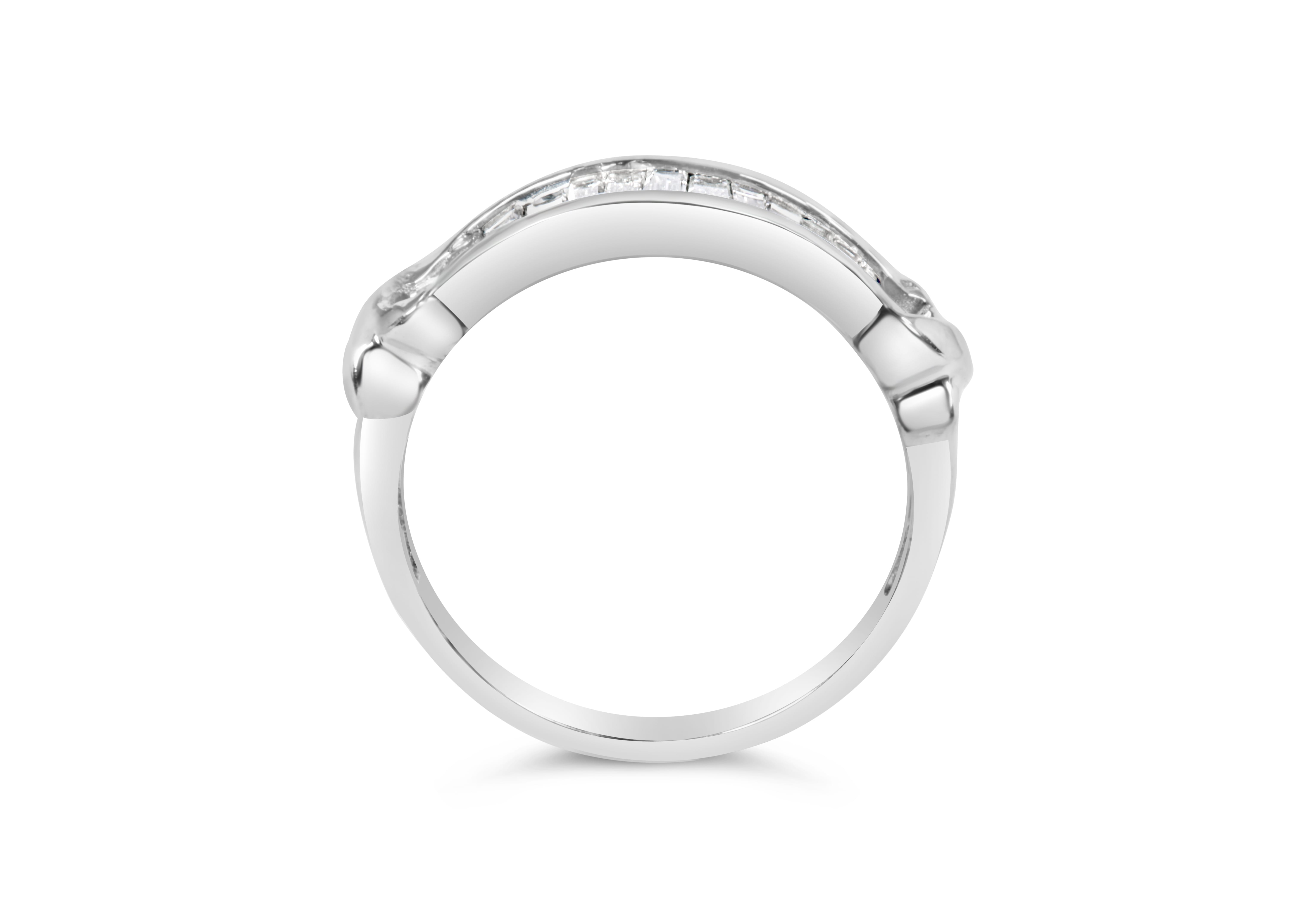 .925 Sterling Silver 1/2 Cttw Baguette Cut Diamond Channel Set X-Station Wedding Ring (H-I Color, I1-I2 Clarity) - Size 7