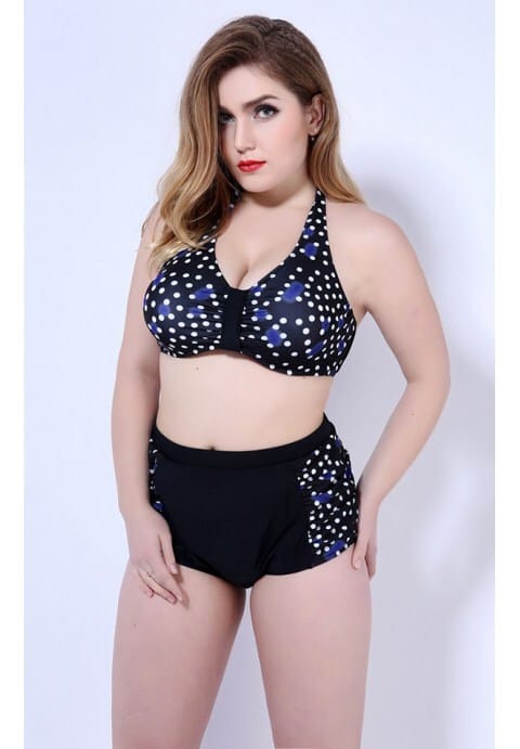 Plus Size Polka Dot High Waist Swimwear