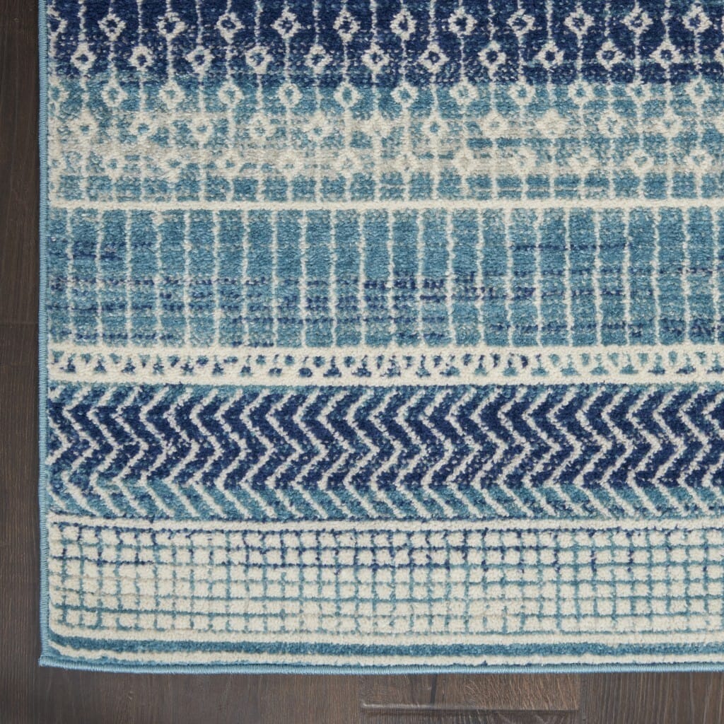 2' X 3' Blue and Ivory Striped Power Loom Area Rug