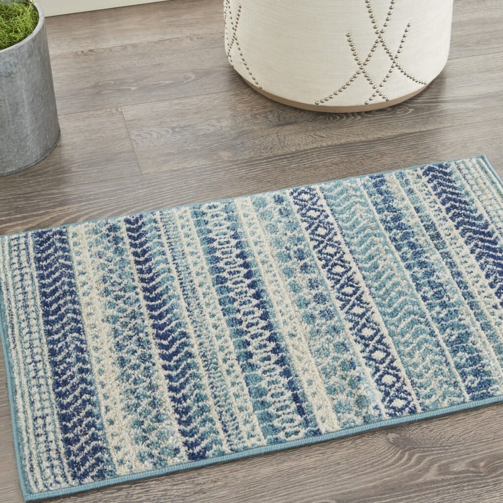 2' X 3' Blue and Ivory Striped Power Loom Area Rug