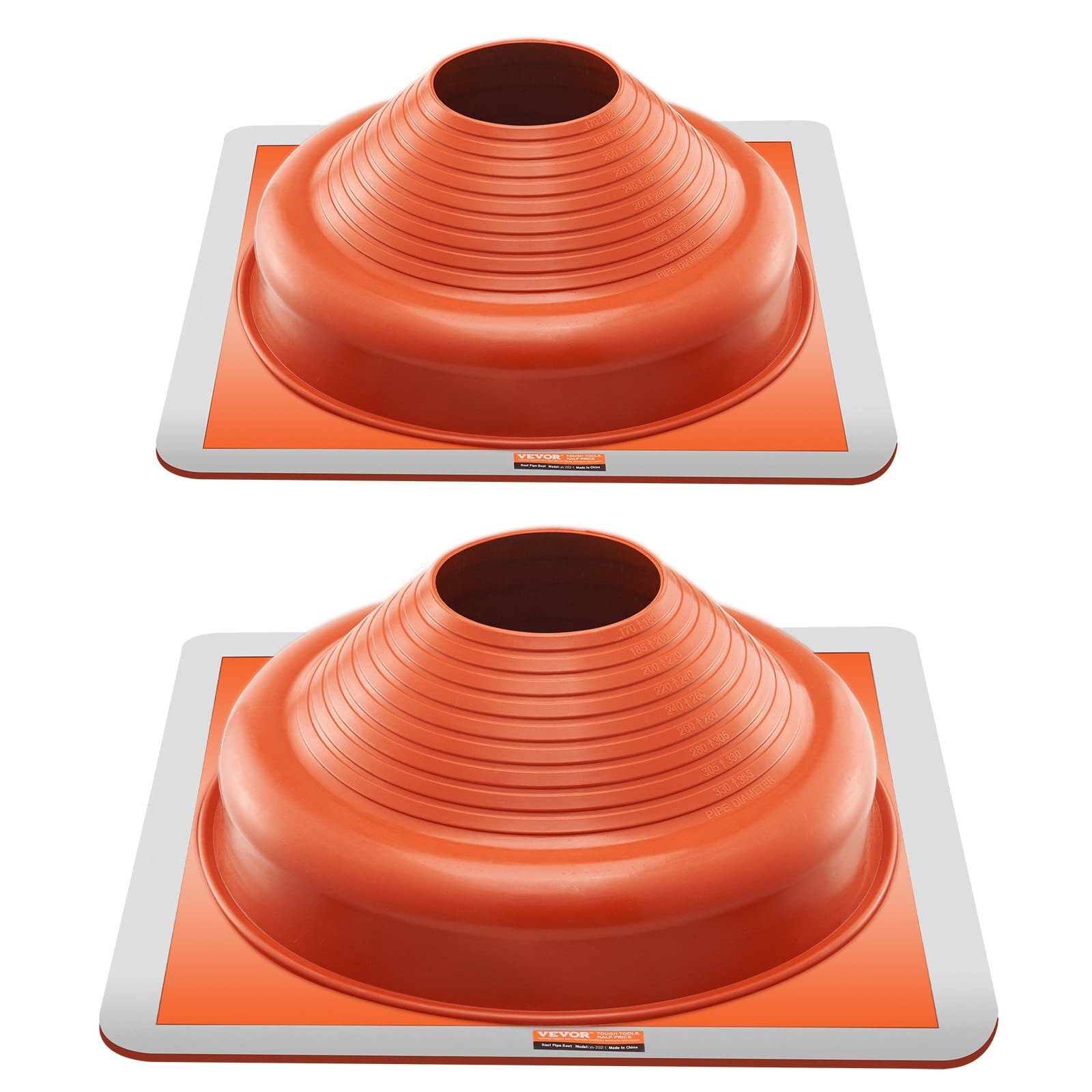 2Pcs Roof Pipe Flashing Boots, Fit Pipe OD 6-3/4" to 14", Flexible Silicone Roofing Jack Pipe Flashing, High Temp -101?„‰ to 437?„‰, Square Metal Base, for Chimney, Wood Stove & Outdoor Vent Pipes