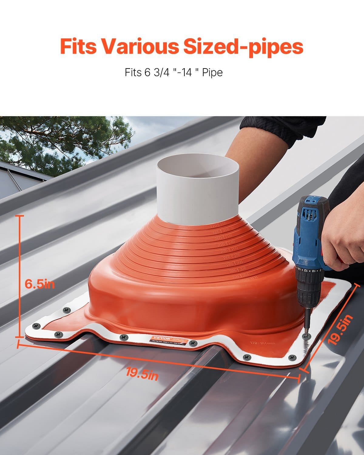 2Pcs Roof Pipe Flashing Boots, Fit Pipe OD 6-3/4" to 14", Flexible Silicone Roofing Jack Pipe Flashing, High Temp -101?„‰ to 437?„‰, Square Metal Base, for Chimney, Wood Stove & Outdoor Vent Pipes