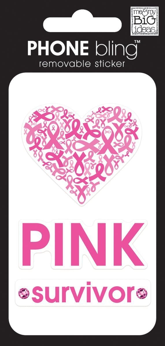 Me and My Big Ideas Phone Bling Removable Cell Phone Embellishment Ribbon Heart Pink Survivor