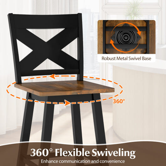 29" Rubberwood Swivel Barstools Set of 4 with Backrest and Large Seat-Black - Color: Black