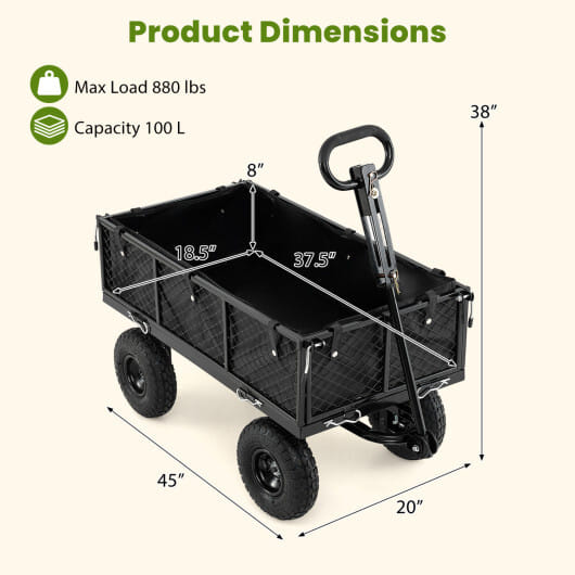 880 lbs Utility Wagon Flatbed with Removable Oxford Cloth Liner-Black - Color: Black