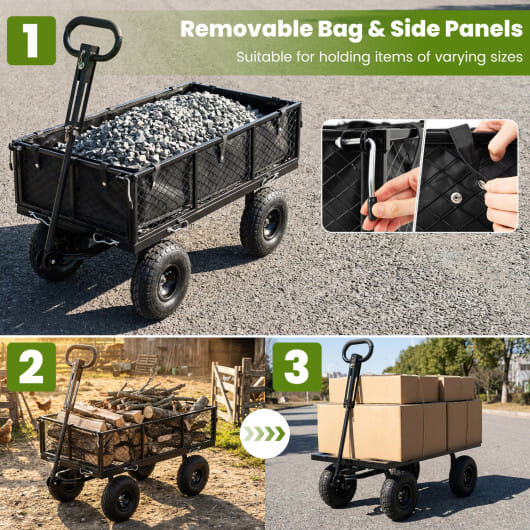 880 lbs Utility Wagon Flatbed with Removable Oxford Cloth Liner-Black - Color: Black