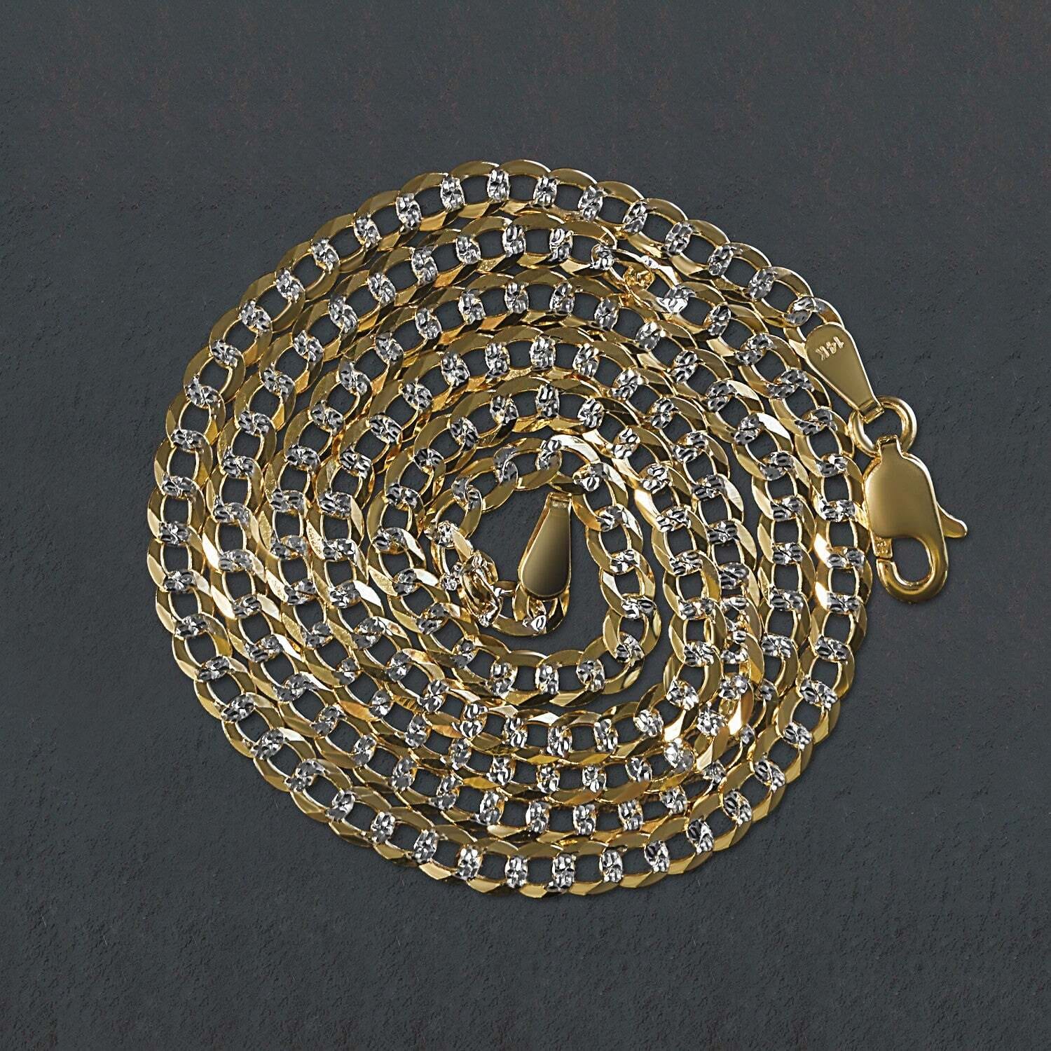 14k Two Tone Gold Pave Curb Chain (3.20 mm)