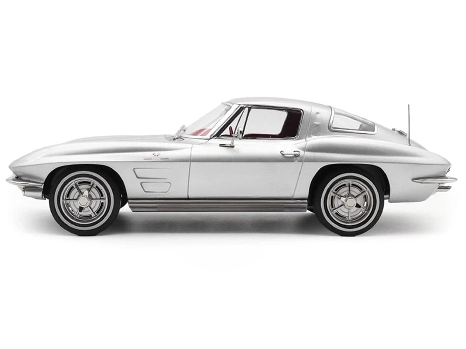 1963 Chevrolet Corvette Sting Ray Sebring Silver Metallic with Red Interior 1/18 Diecast Model Car by Norev