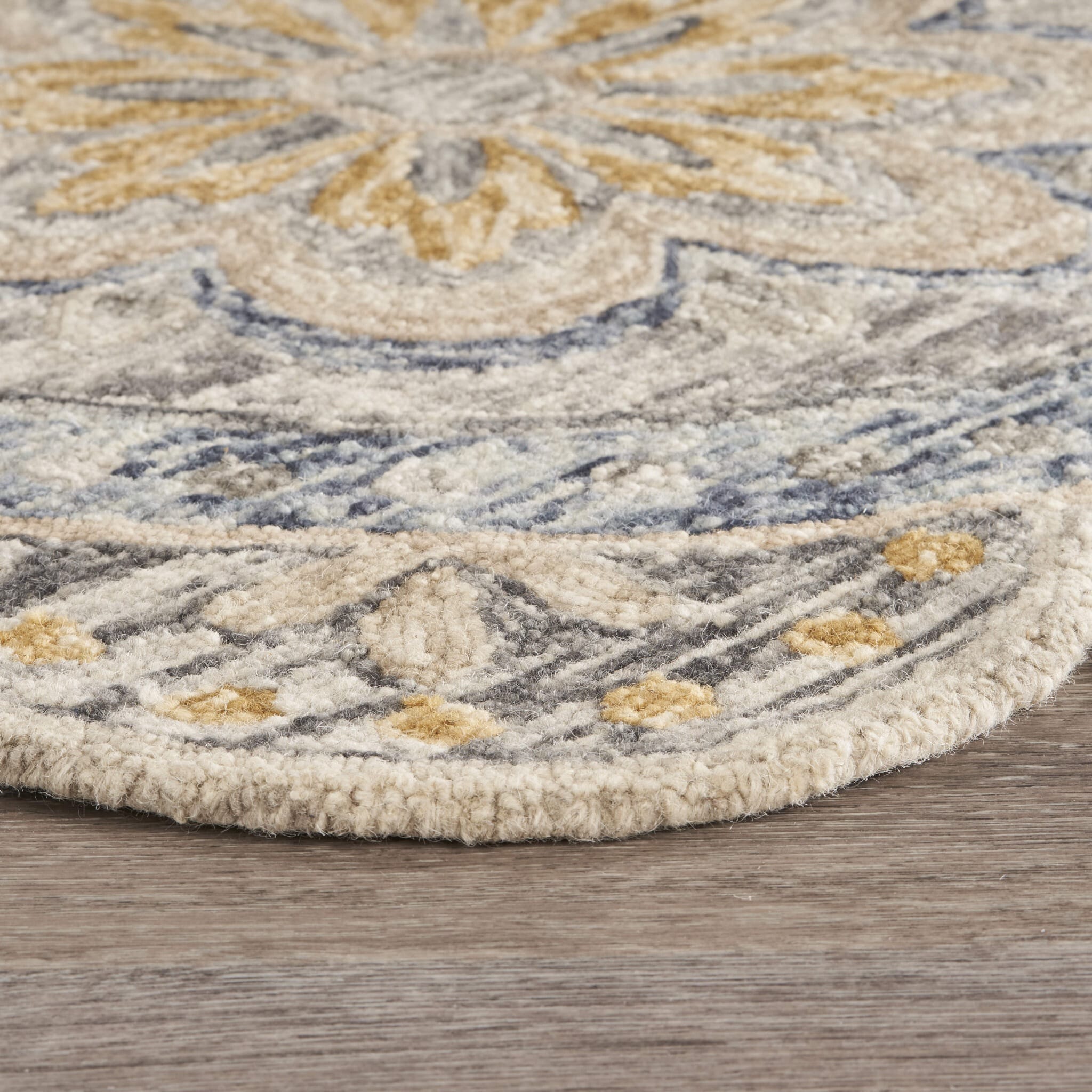 4' Beige Round Wool Floral Hand Tufted Area Rug
