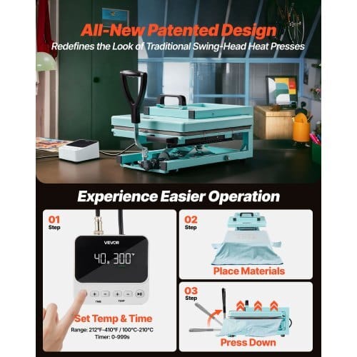 Hybrid Heat Press, 15 x 15 inch, 8-in-1 Multifunction, Heat Up Fast and Even, All-New Patented Design, Easy to Control, Sublimation Press Machine for T-shirts/Tumblers/Caps/Plates, Light Green