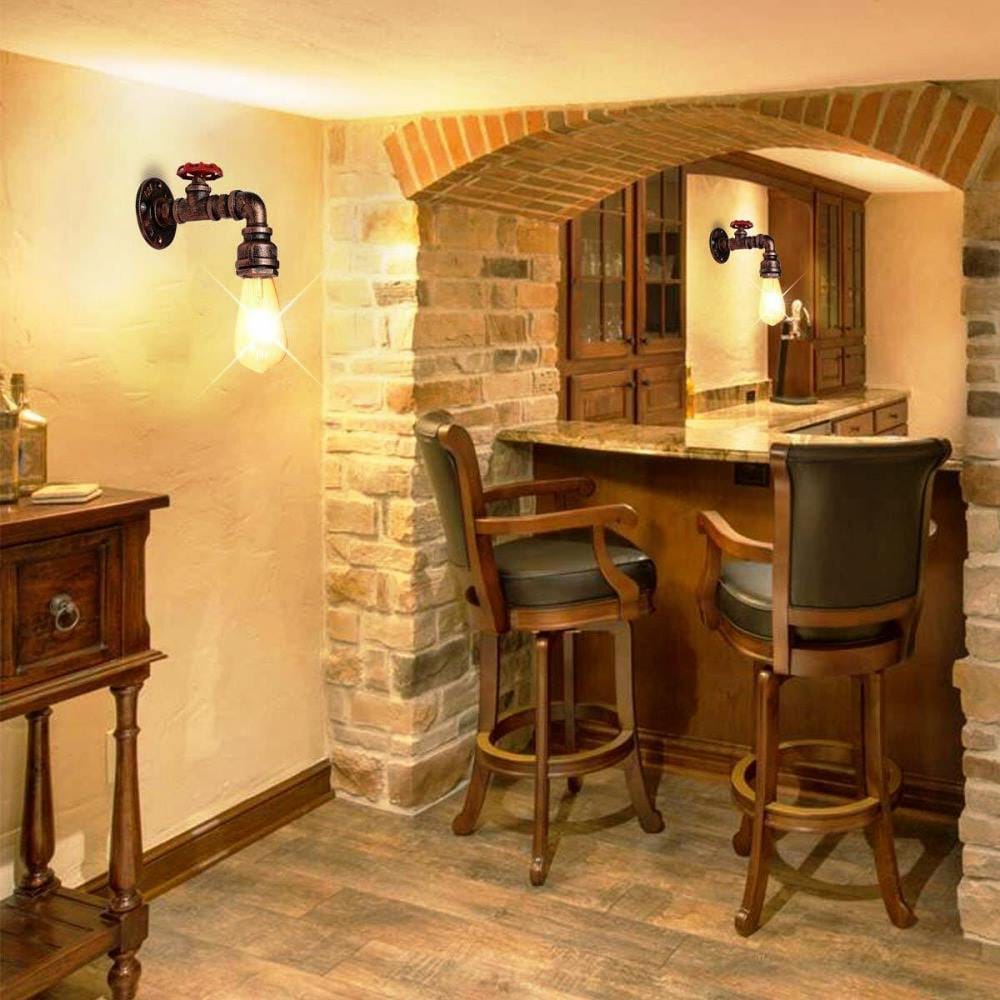 Black Rustic Water Pipe Wall Light Fitting Industrial Sconce~1582