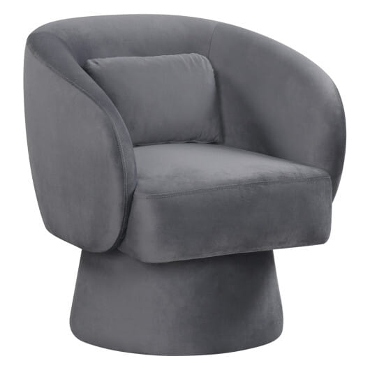 Swivel Accent Chair Upholstered Barrel Chair with Curved Back and Removable Lumbar Pillow-Gray - Color: Gray