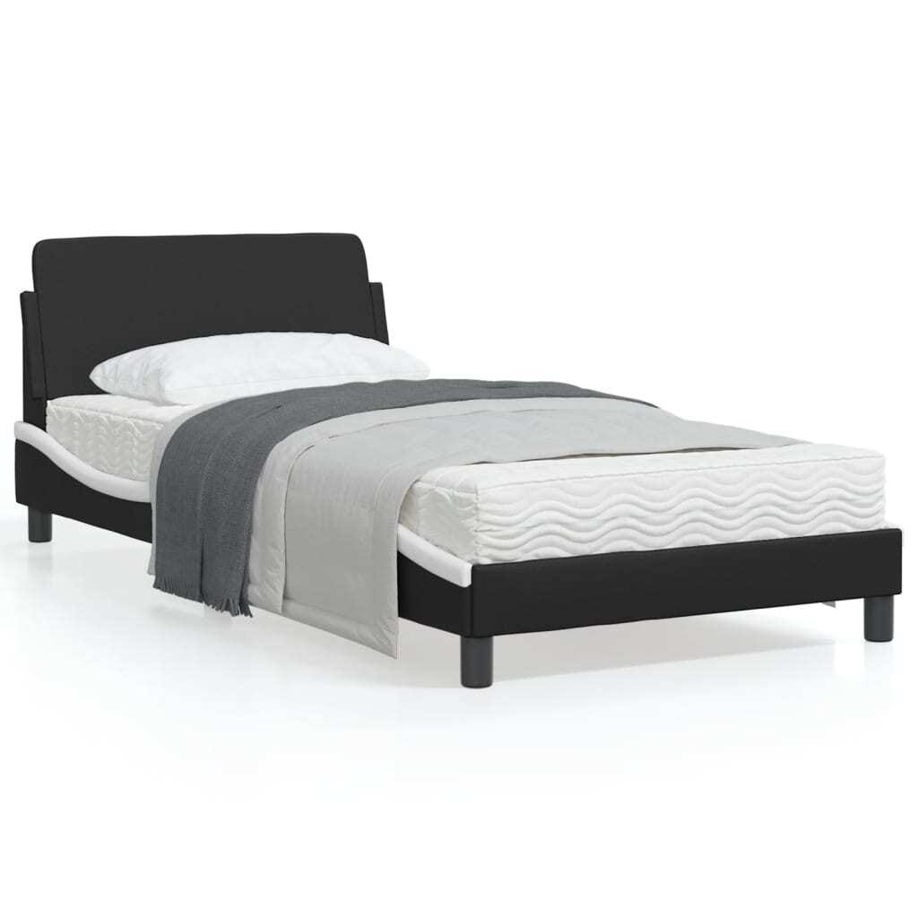 Bed Frame "Dover" Black and White 39.4"x79.9" Faux Leather