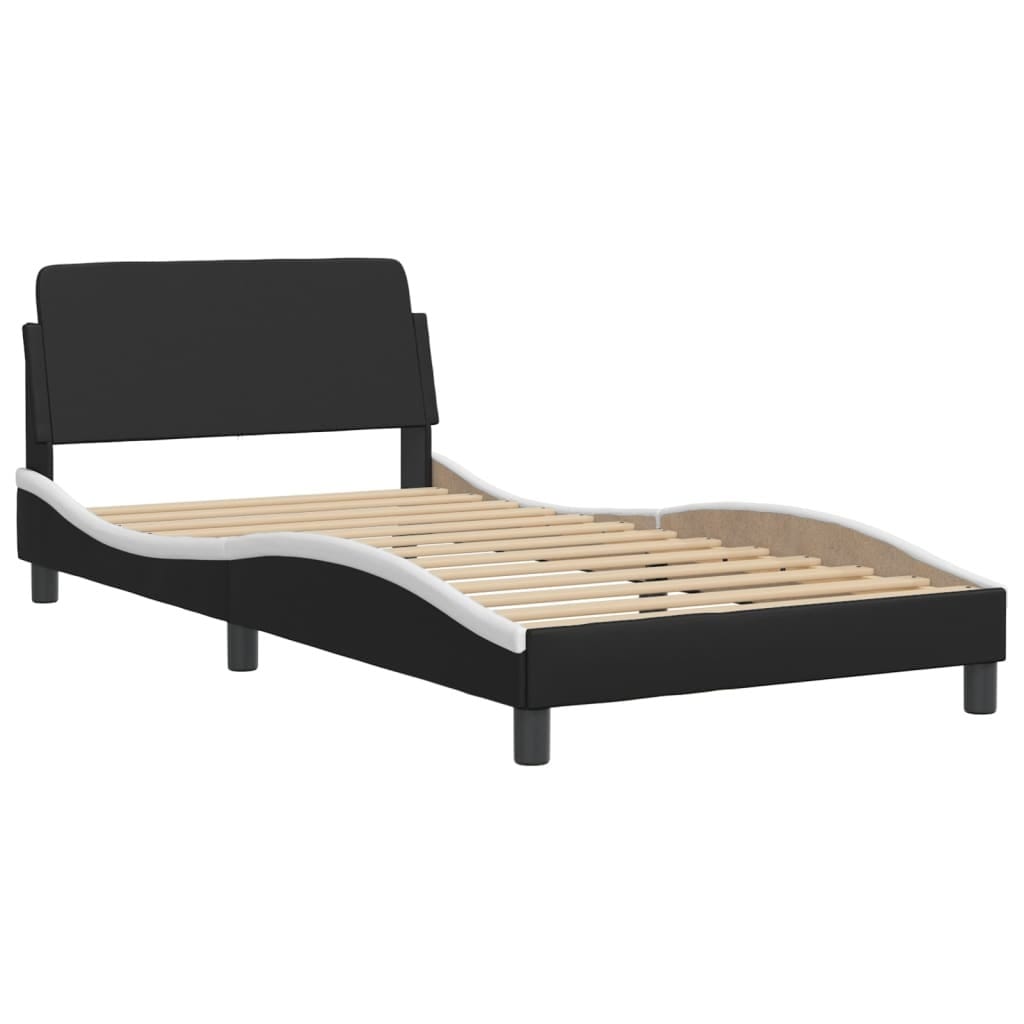 Bed Frame "Dover" Black and White 39.4"x79.9" Faux Leather