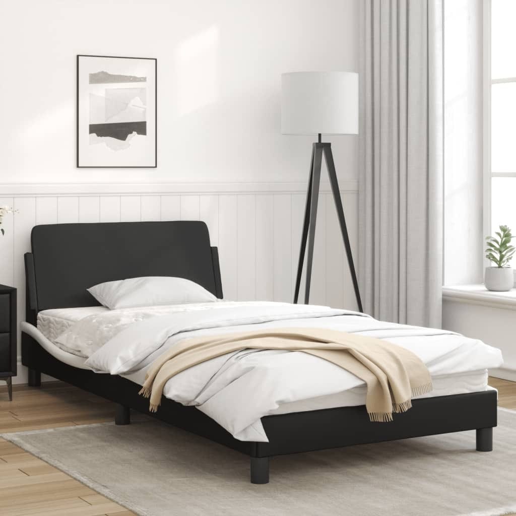 Bed Frame "Dover" Black and White 39.4"x79.9" Faux Leather