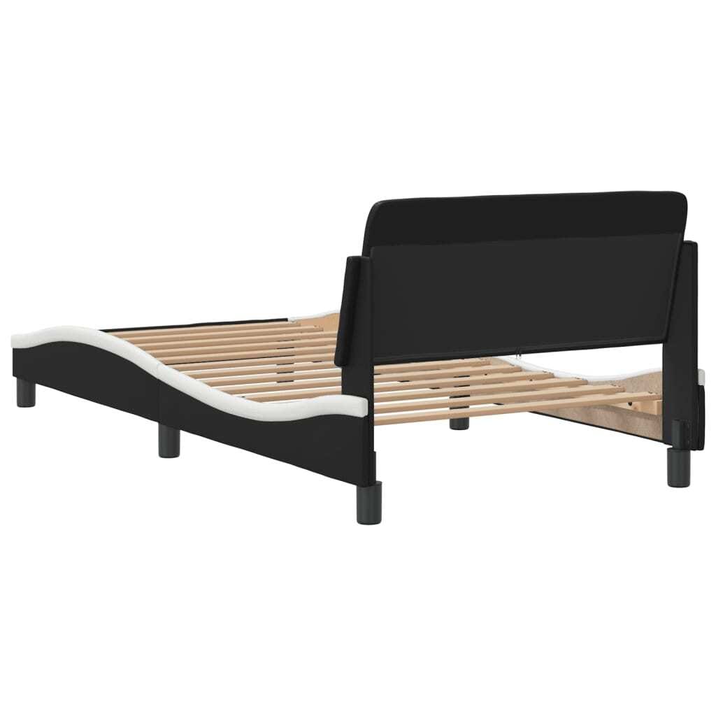Bed Frame "Dover" Black and White 39.4"x79.9" Faux Leather