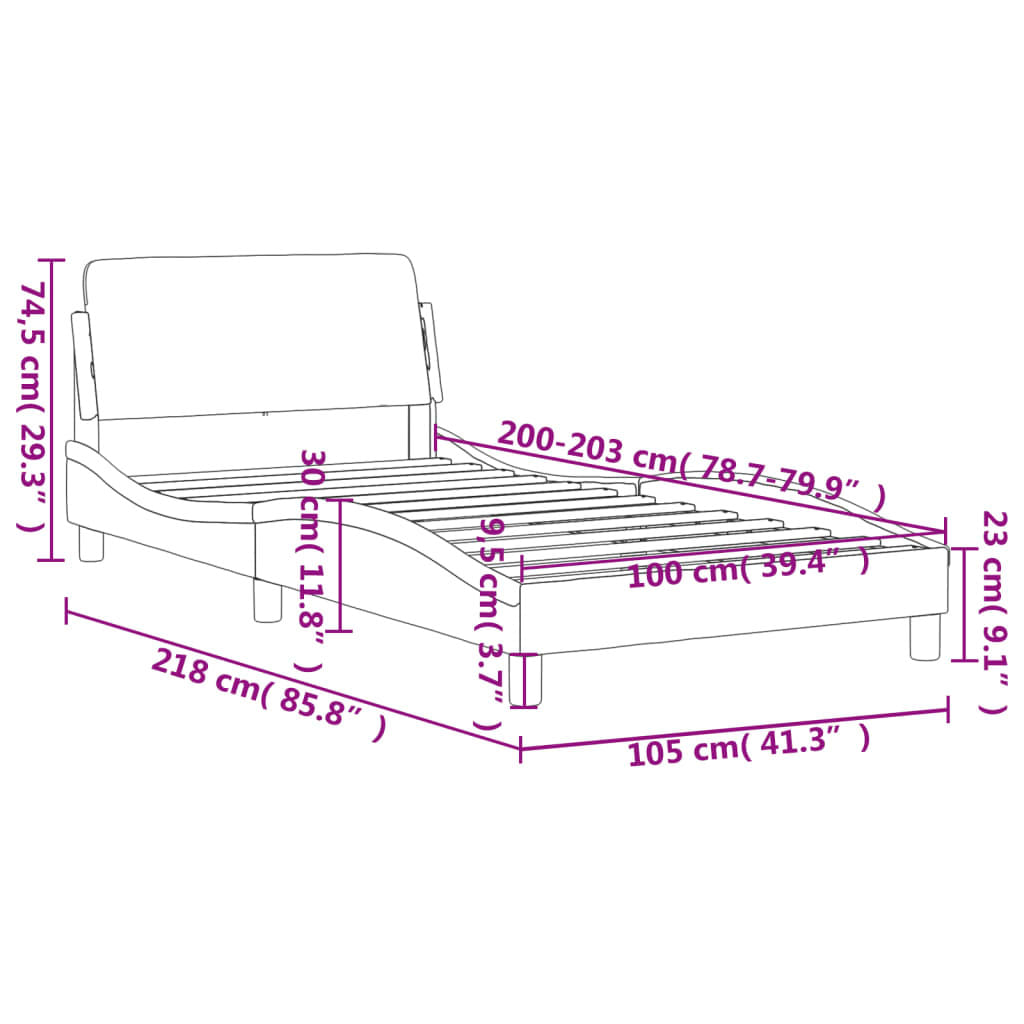 Bed Frame "Dover" Black and White 39.4"x79.9" Faux Leather