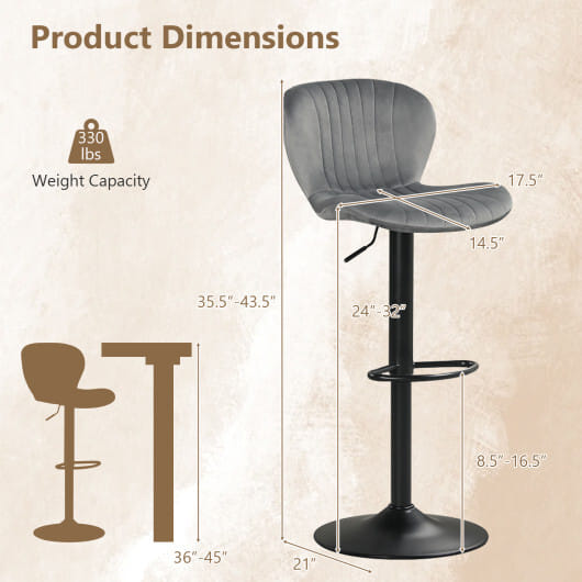 Adjustable Counter Height Chairs Set of 4 with Velvet Upholstered Backrests-Gray
