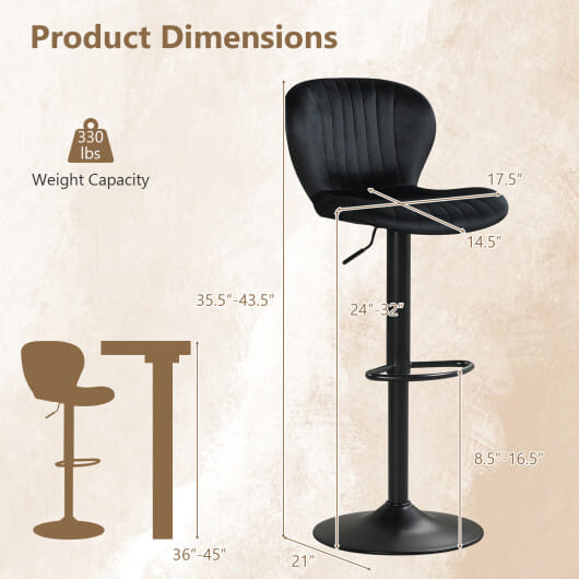 Adjustable Counter Height Chairs Set of 4 with Velvet Upholstered Backrests-Gray