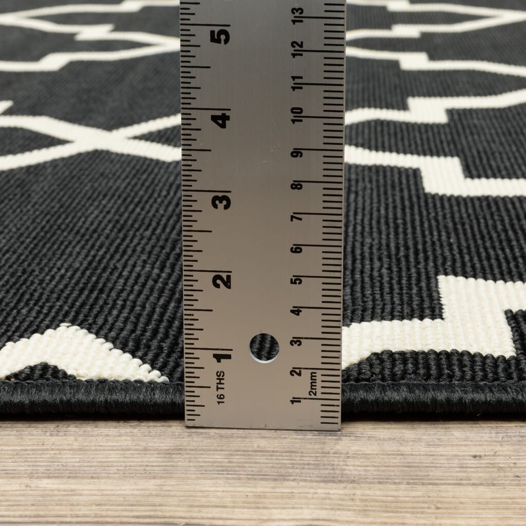 8' X 8' Black and Ivory Indoor Outdoor Area Rug