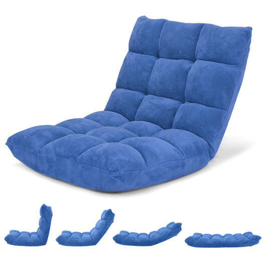 14-Position Adjustable Cushioned Floor Chair-Blue - Color: Blue