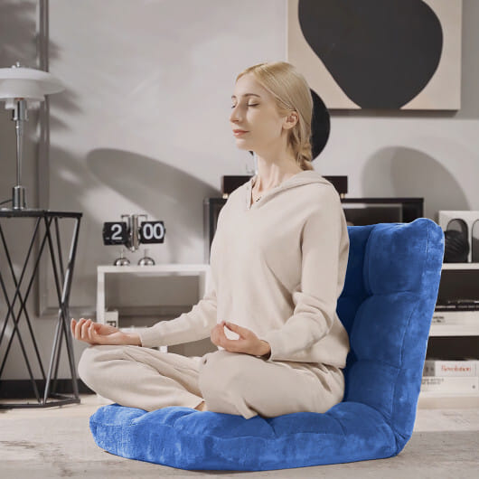 14-Position Adjustable Cushioned Floor Chair-Blue - Color: Blue