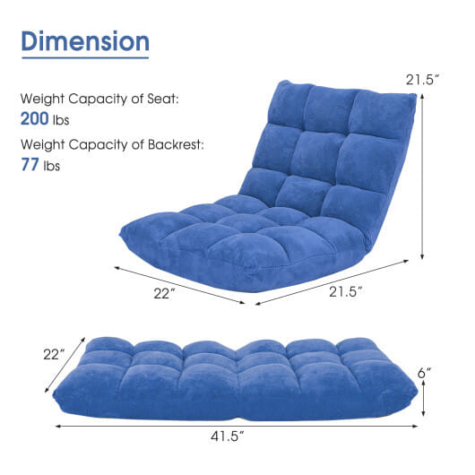 14-Position Adjustable Cushioned Floor Chair-Blue - Color: Blue