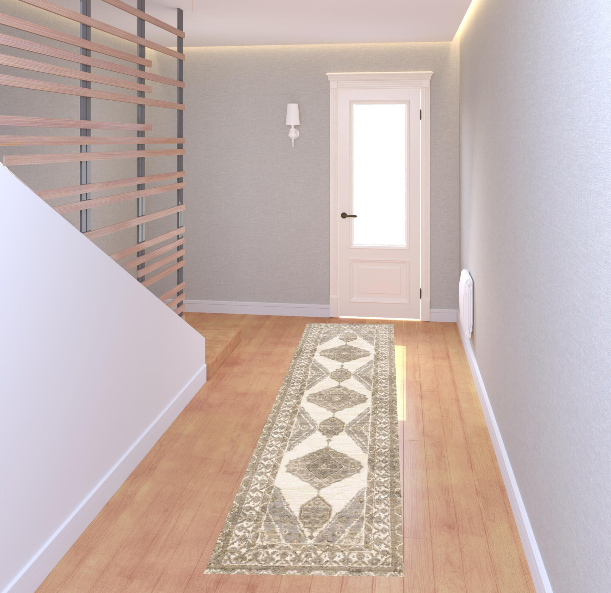 8' Runner Beige and Ivory Oriental Power Loom Runner Rug