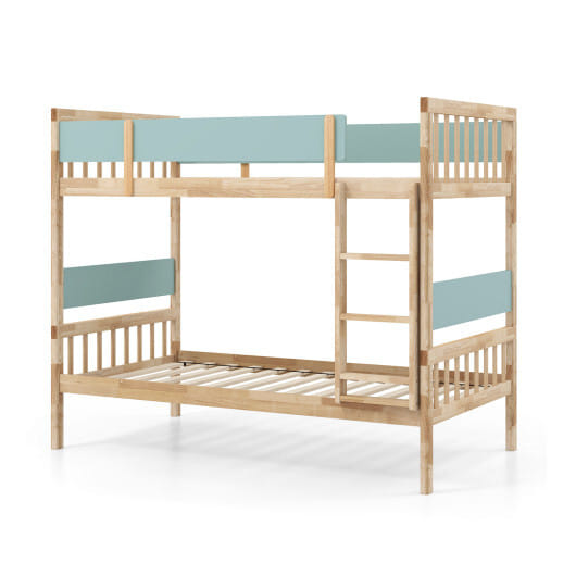 Twin Over Twin Bunk Bed with Ladder and Full-length Guardrails-Natural - Color: Natural - Size: Twin Size