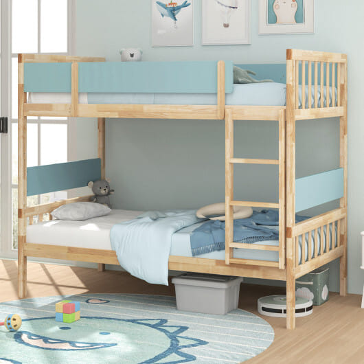 Twin Over Twin Bunk Bed with Ladder and Full-length Guardrails-Natural - Color: Natural - Size: Twin Size