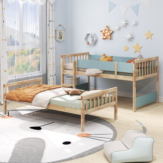 Twin Over Twin Bunk Bed with Ladder and Full-length Guardrails-Natural - Color: Natural - Size: Twin Size