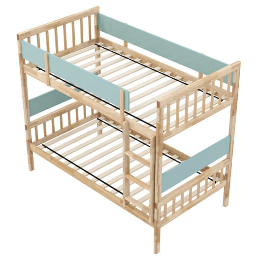 Twin Over Twin Bunk Bed with Ladder and Full-length Guardrails-Natural - Color: Natural - Size: Twin Size
