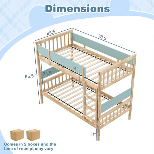 Twin Over Twin Bunk Bed with Ladder and Full-length Guardrails-Natural - Color: Natural - Size: Twin Size