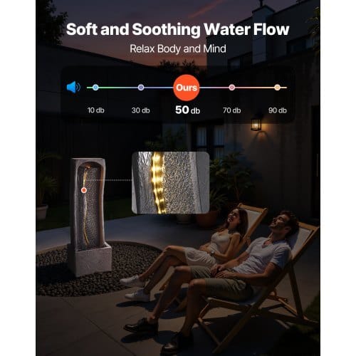 Outdoor Water Fountain, 38.58 in Height Fountain and Waterfall, 1-Tier Floor Standing Rock Base Style Fountains with with LED Light and Pump, for Outdoor Indoor Garden, Home, Patio & Backyard