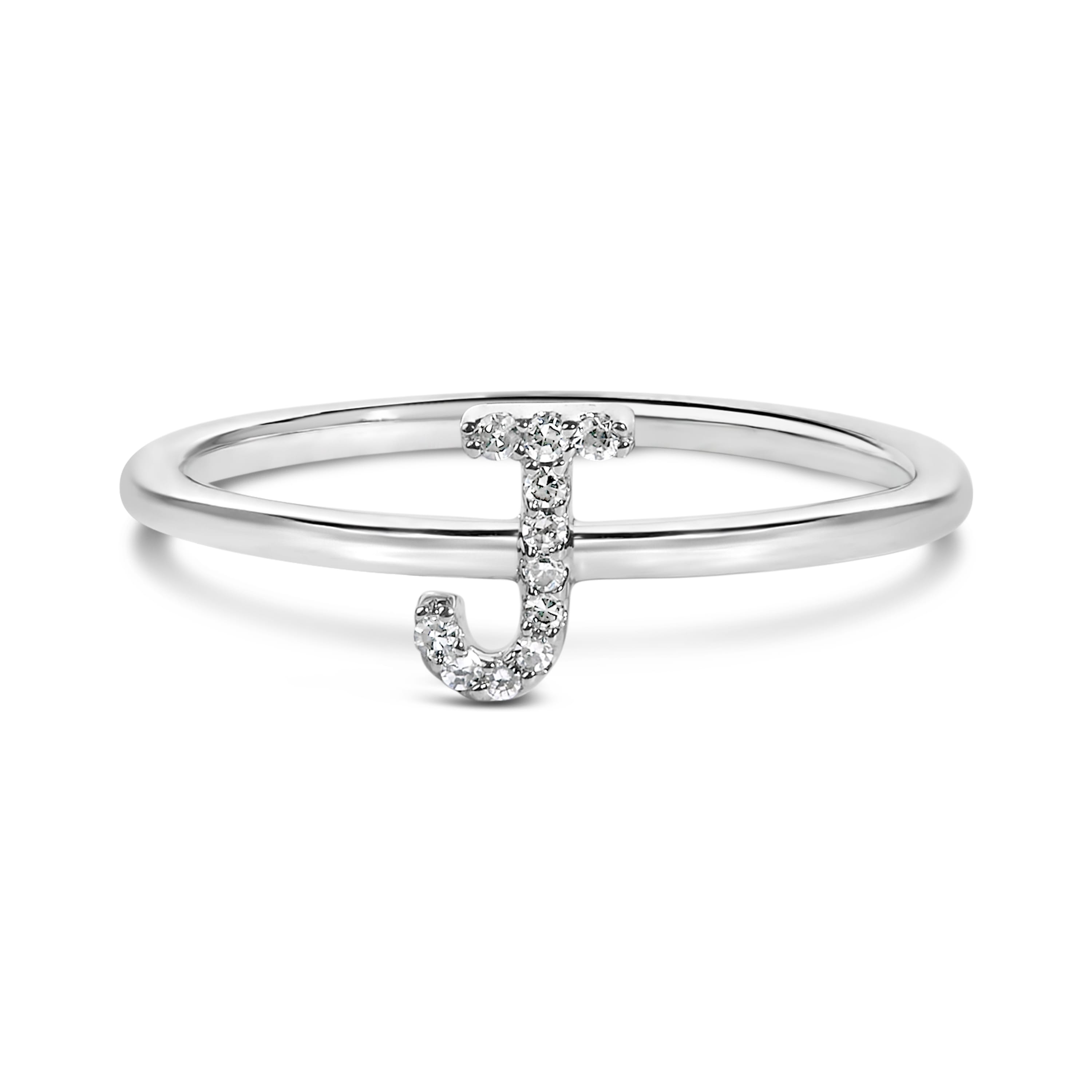 10K White Gold Diamond Accent Initial "J" Ring