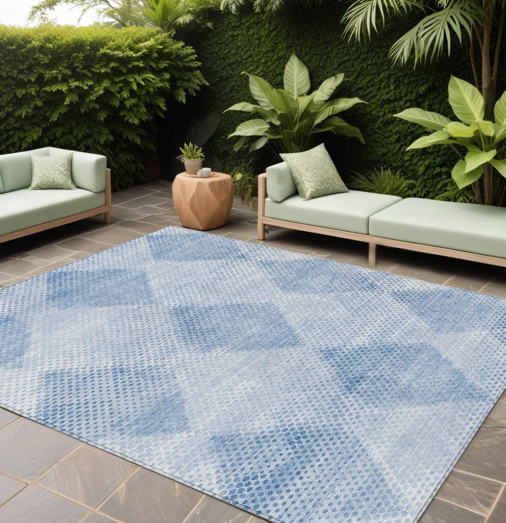 8' X 10' Blue Geometric Washable Non Skid Indoor Outdoor Area Rug