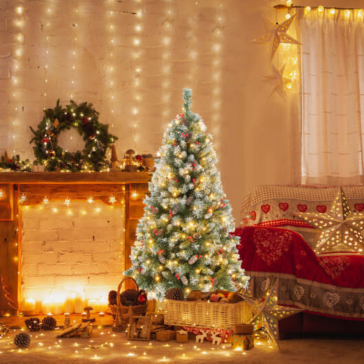 Hinged Christmas Tree with 450 PVC Branch Tips and 200 Warm White LED Lights-6.5 ft