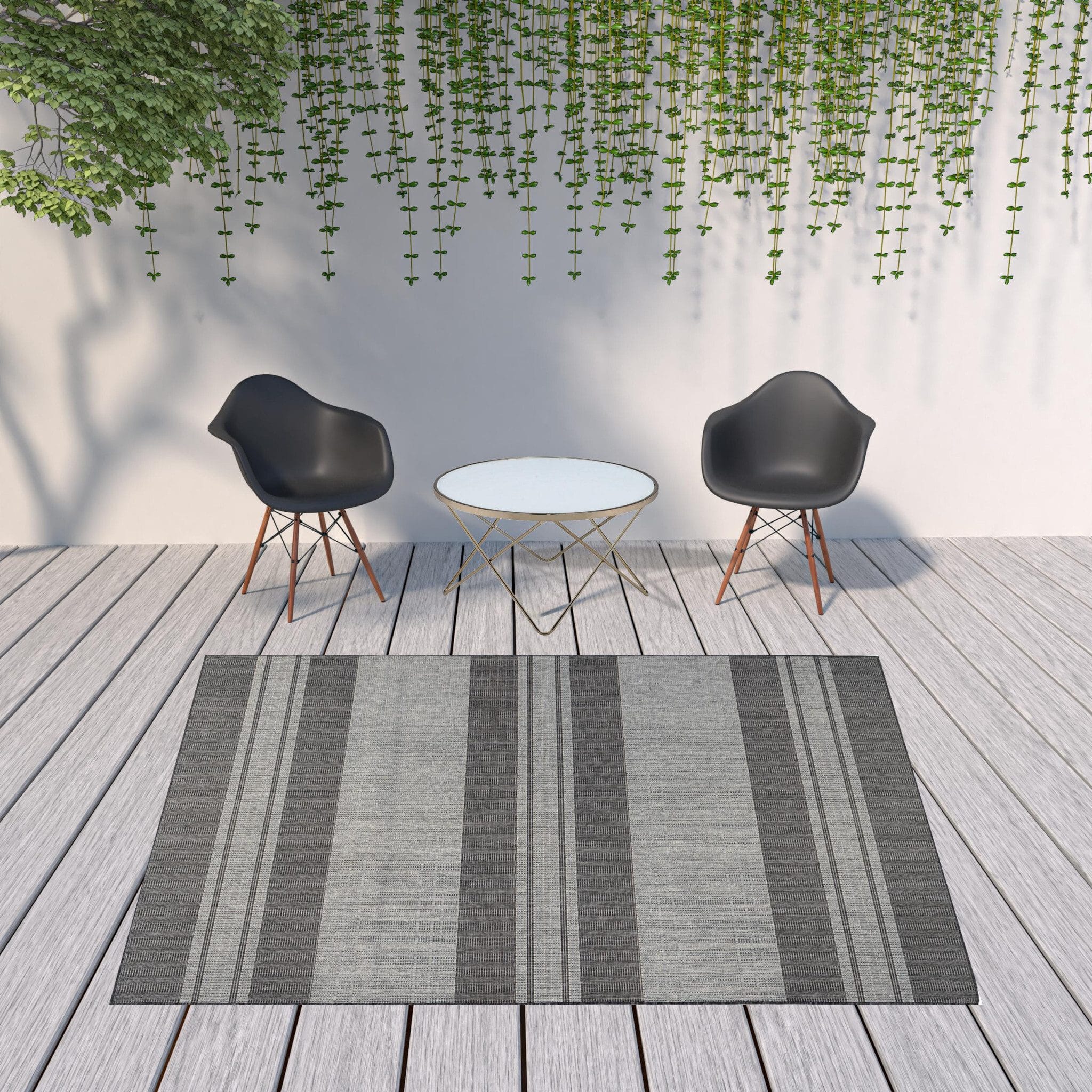 8' X 10' Blue and Gray Striped Stain Resistant Indoor Outdoor Area Rug